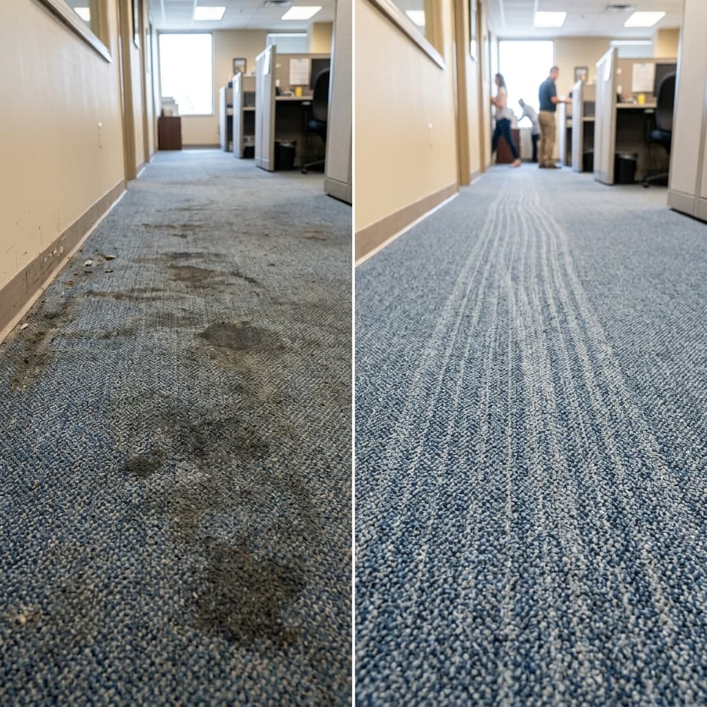 Before and after of commercial office carpet cleaning