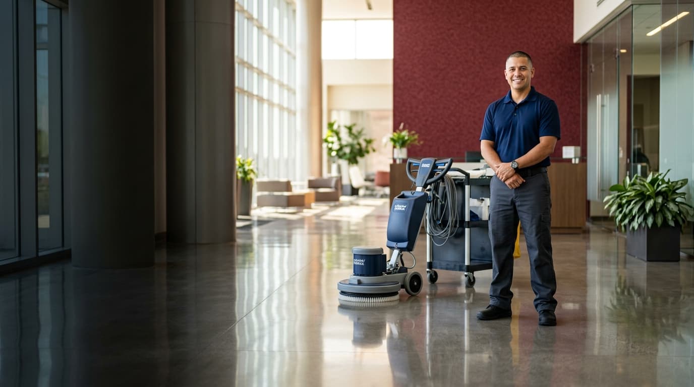 Professional floor care technician at work — Gauses Cleaning, Columbia SC