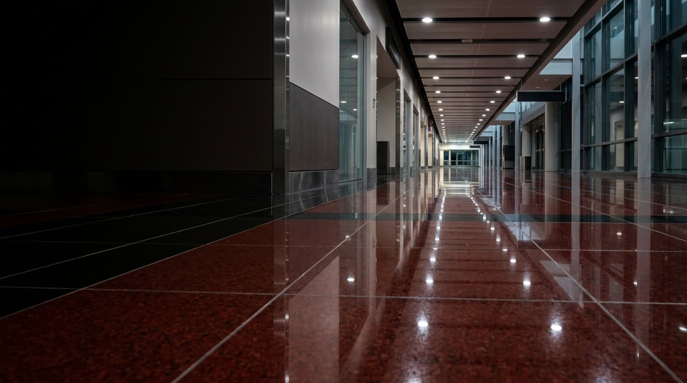 Dramatic glossy reflective commercial floor — Gauses Cleaning project work