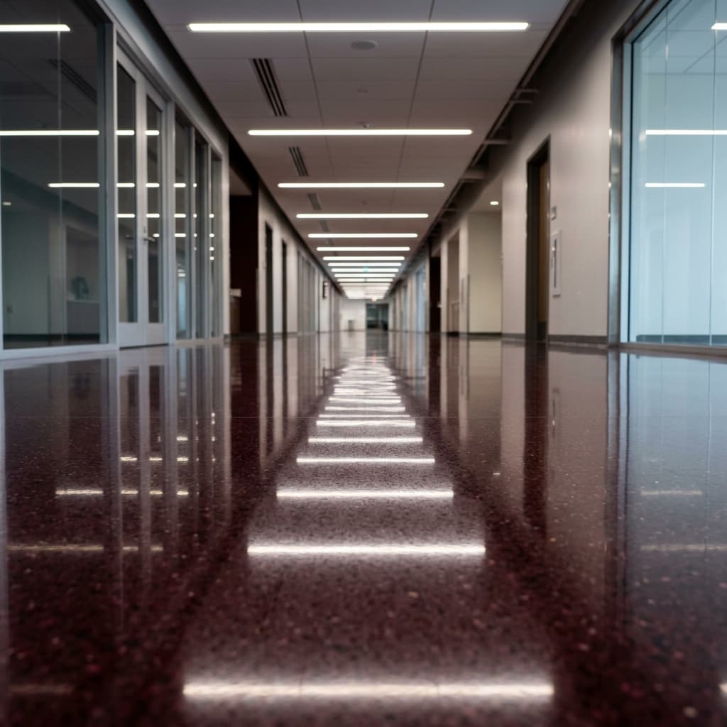 Freshly waxed floor with a high-gloss mirror finish